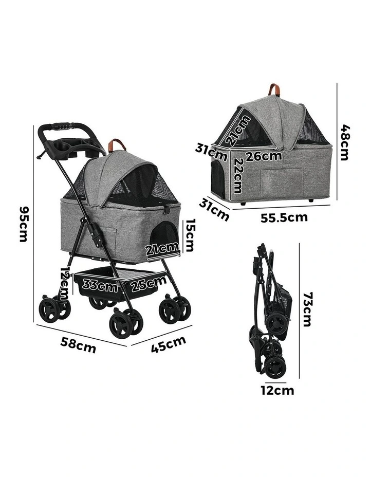 Alopet Pet Stroller Pram Dog Cat Removable Carrier Travel Pushchair Foldable image 3