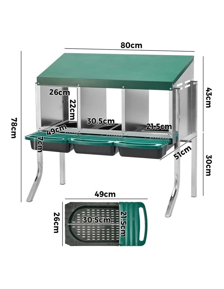 Alopet 3 Holes Chicken Nesting Box Roll Away Hen Chook Laying Boxes with Stand image 3