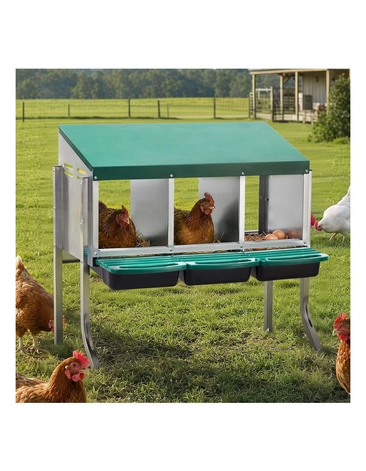 Alopet 3 Holes Chicken Nesting Box Roll Away Hen Chook Laying Boxes with Stand image 4