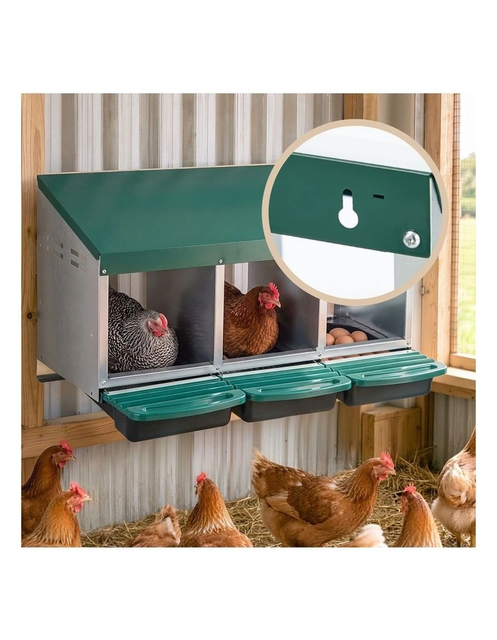 Alopet 3 Holes Chicken Nesting Box Roll Away Hen Chook Laying Boxes with Stand image 5