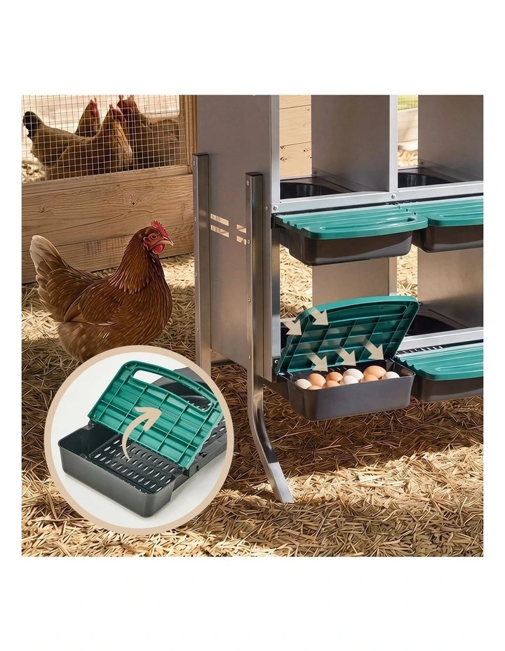 Alopet 6 Holes Chicken Nesting Box Roll Away Hen Chook Laying Boxes with Stand image 6