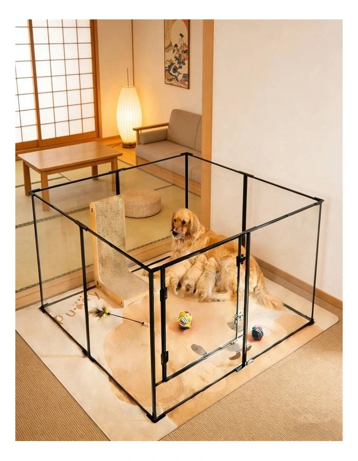 Black Transparent Acrylic Pet Playpen Heavy Duty Dog Fence With Door Panel image 2