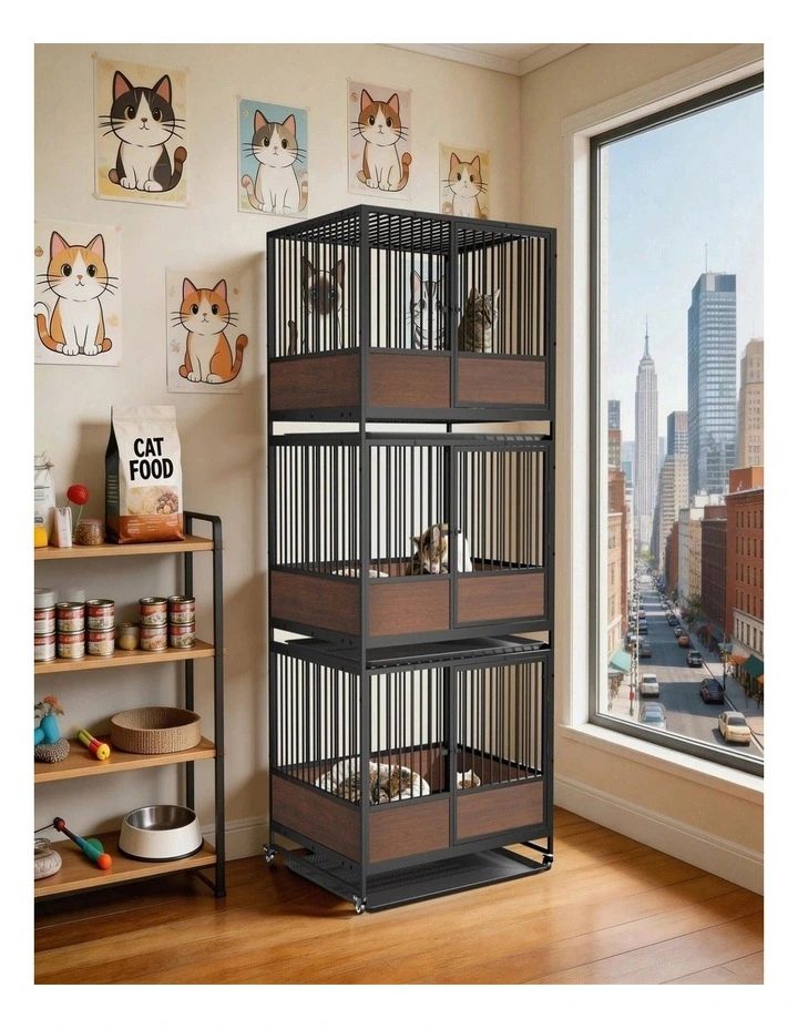 Stackable Cat Cage L83xH59 Metal Frame Lockable Wheels Detachable Tray image 5