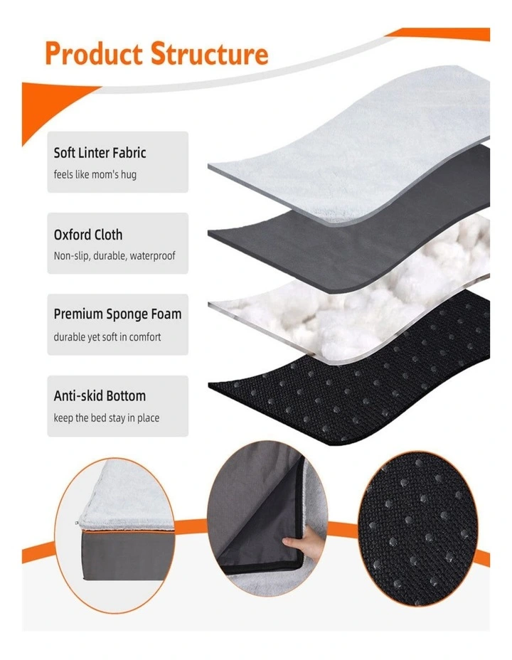 Grey XL Orthopedic Dog Bed Waterproof Removable Cover Plush Pet Mattress image 4