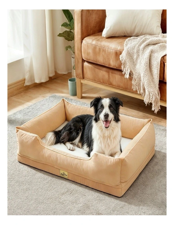 Orthopedic Waterproof Dog Bed Sofa Removable Cover Nesting Pet Bed Medium Beige image 2