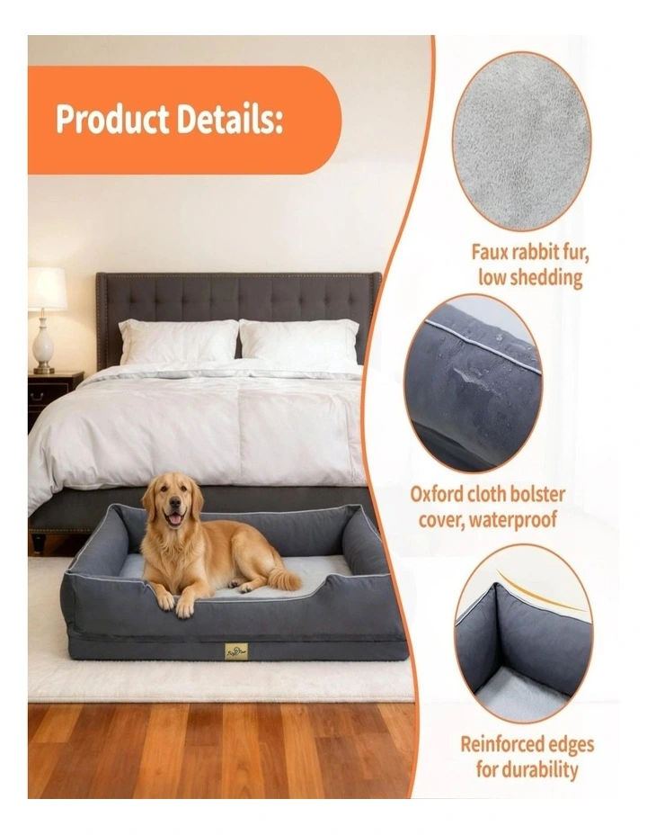 Orthopedic Waterproof Dog Bed Sofa Removable Cover Nesting Pet Bed Large Beige image 3