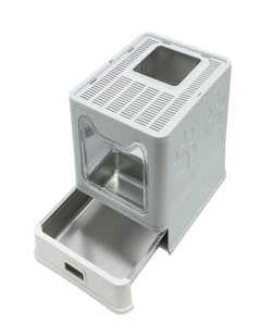 Stainless Steel Enclosed Cat Litter Box Top Exit Toilet with Scoop