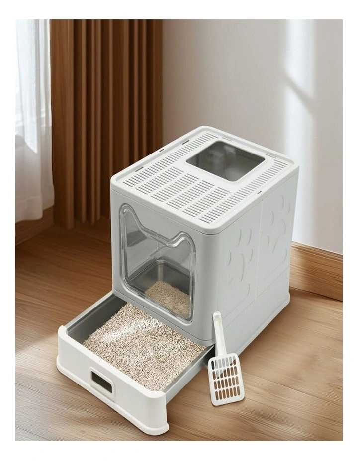 Stainless Steel Enclosed Cat Litter Box Top Exit Toilet with Scoop image 3