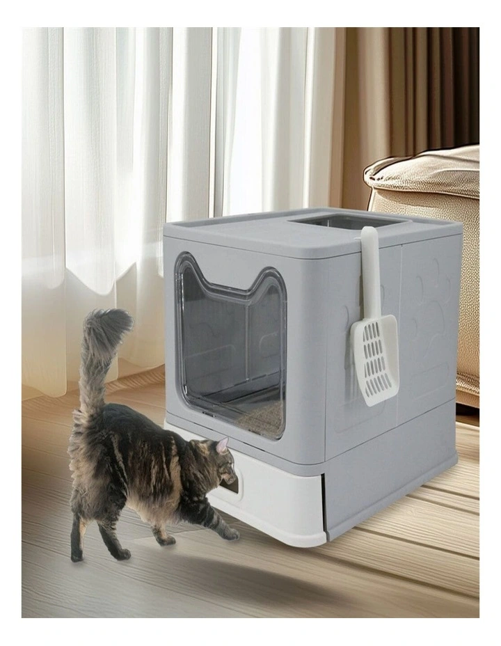 Stainless Steel Enclosed Cat Litter Box Top Exit Toilet with Scoop image 4