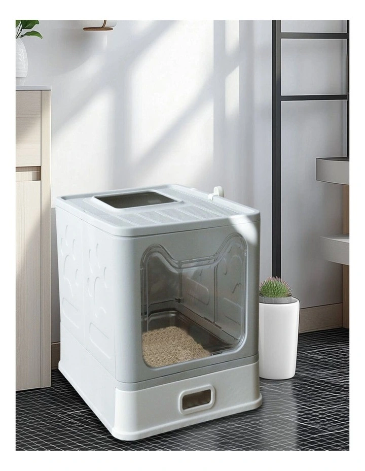 Stainless Steel Enclosed Cat Litter Box Top Exit Toilet with Scoop image 5