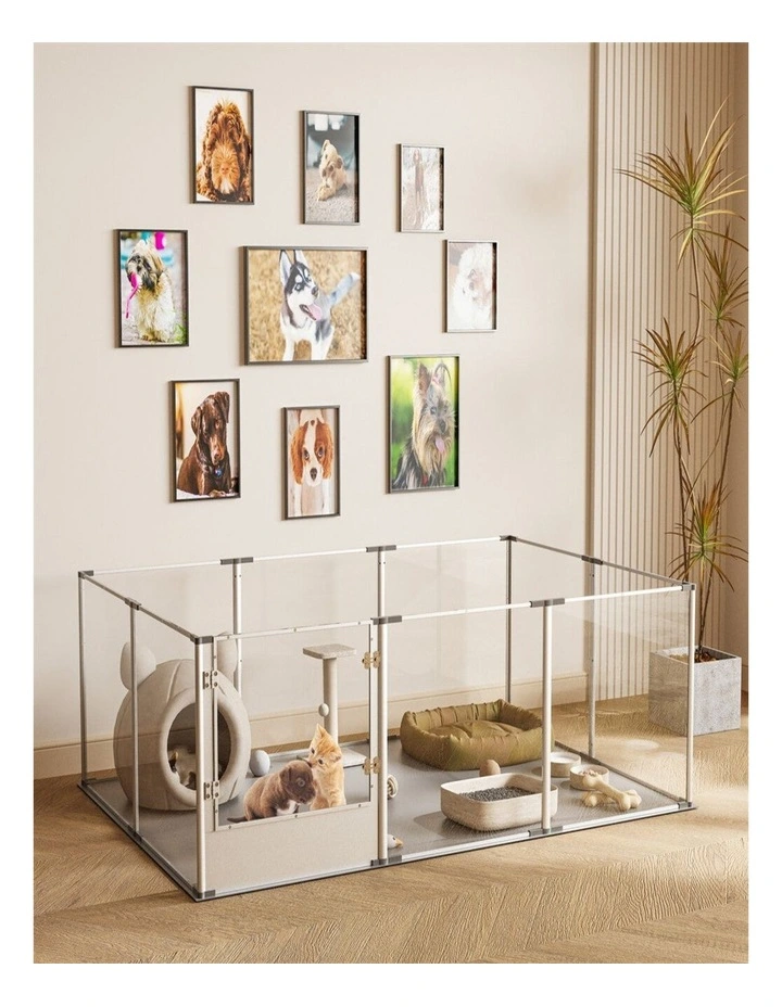 10 Panel Acrylic Dog Whelping Pen Indoor Pet Playpen Fence with Mat image 3