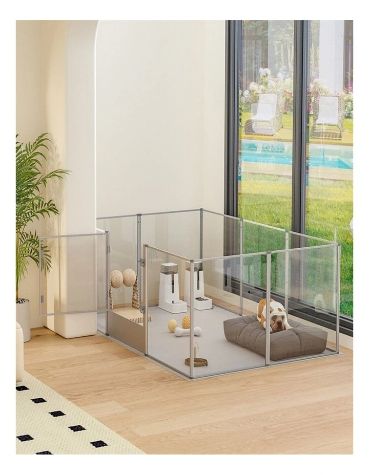 10 Panel Acrylic Dog Whelping Pen Indoor Pet Playpen Fence with Mat image 4