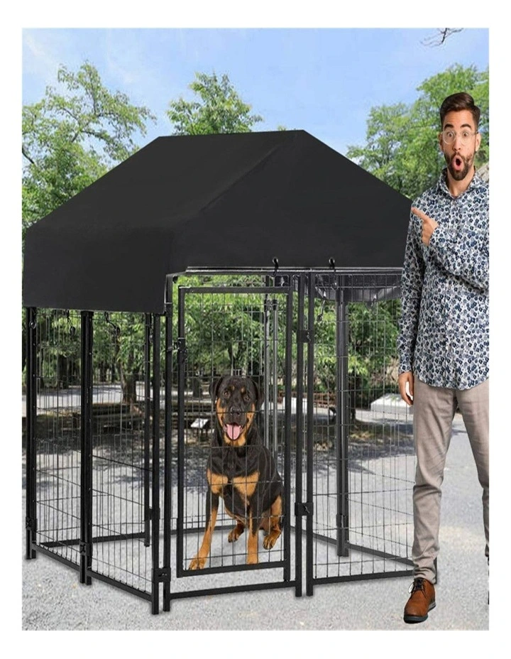 Steel Frame Dog Kennel with Roof Heavy Duty Pet Playpen Enclosure Black Extra Small image 2