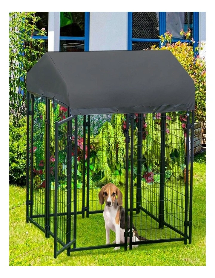Steel Frame Dog Kennel with Roof Heavy Duty Pet Playpen Enclosure Black Extra Small image 3