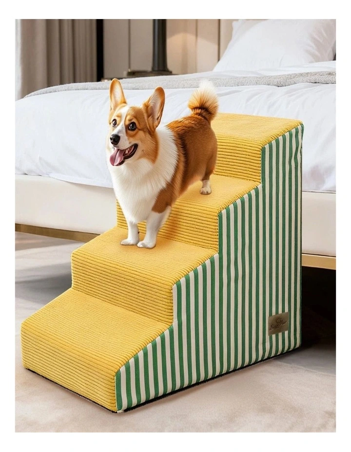 4 Step Dog Stairs Curved Foam Pet Ramp Anti-Slip Removable Cover image 3