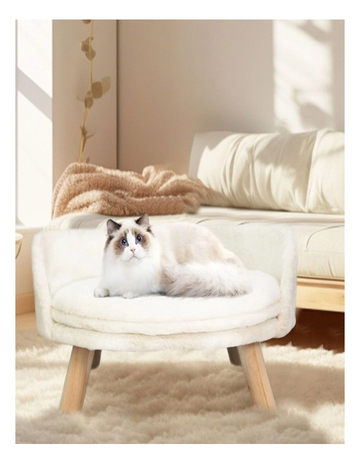 Pet Sofa Bed Plush Cushion Wooden Legs Dog Cat Elevated Couch 60cm image 3