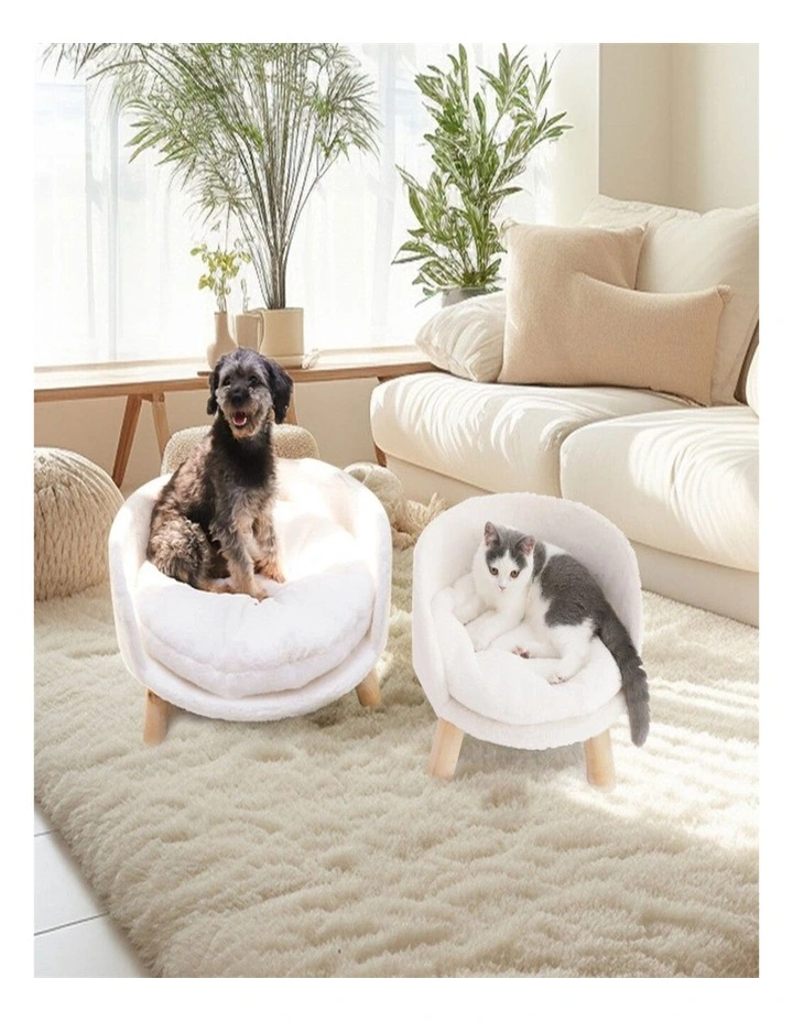 Pet Sofa Bed Plush Cushion Wooden Legs Dog Cat Elevated Couch 60cm image 5