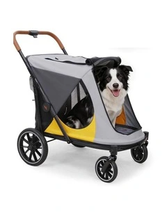 One-Click Folding Dog Stroller 4 Wheel Pet Pushchair Brake Storage