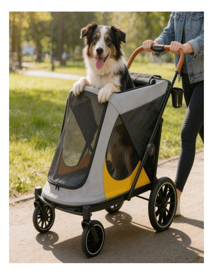 One-Click Folding Dog Stroller 4 Wheel Pet Pushchair Brake Storage image 2
