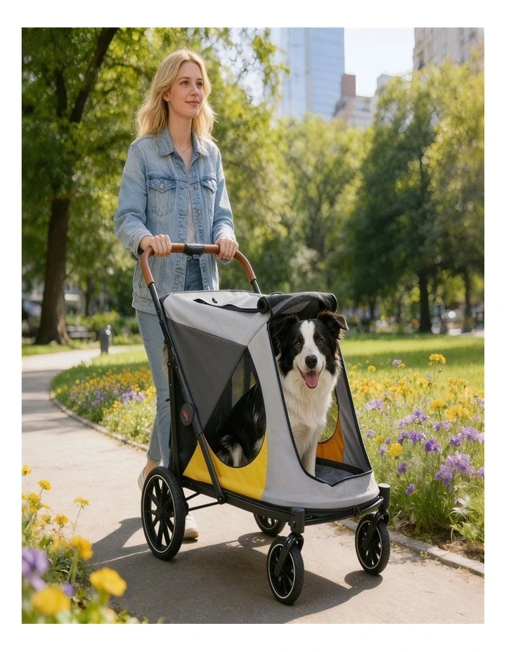 One-Click Folding Dog Stroller 4 Wheel Pet Pushchair Brake Storage image 4