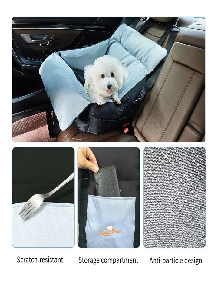 Washable Dog Car Seat Bed Booster Carrier Safety Leash Small Pet Travel Black and Blue image 4