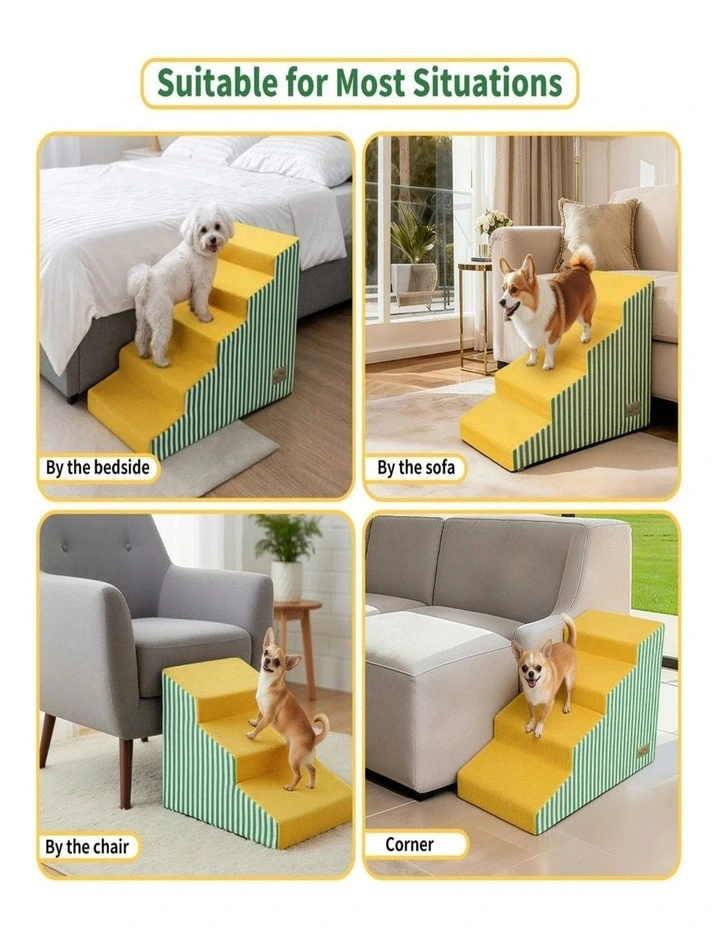5 Step Dog Stairs Curved Foam Pet Ramp Anti-Slip Removable Cover image 4