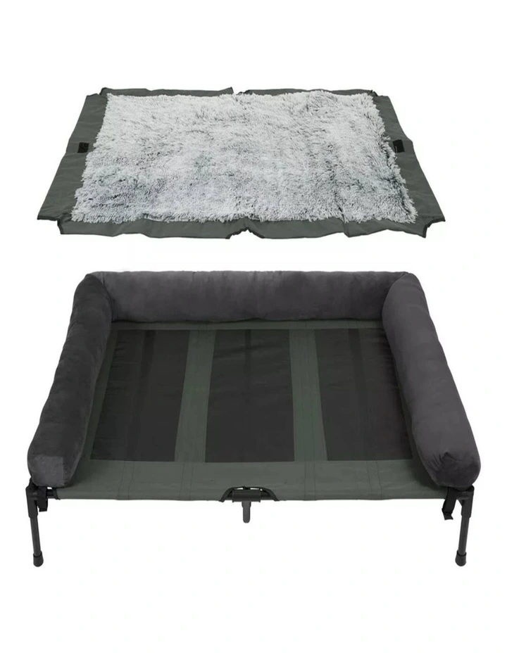Brown Elevated Dog Cot Bed Bolster Support Breathable Mesh Pet Lounger XXL image 1