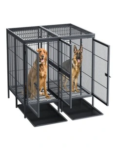 Jumbo Elevated Dog Cage Heavy Duty Metal Pet Crate Kennel 2 Door