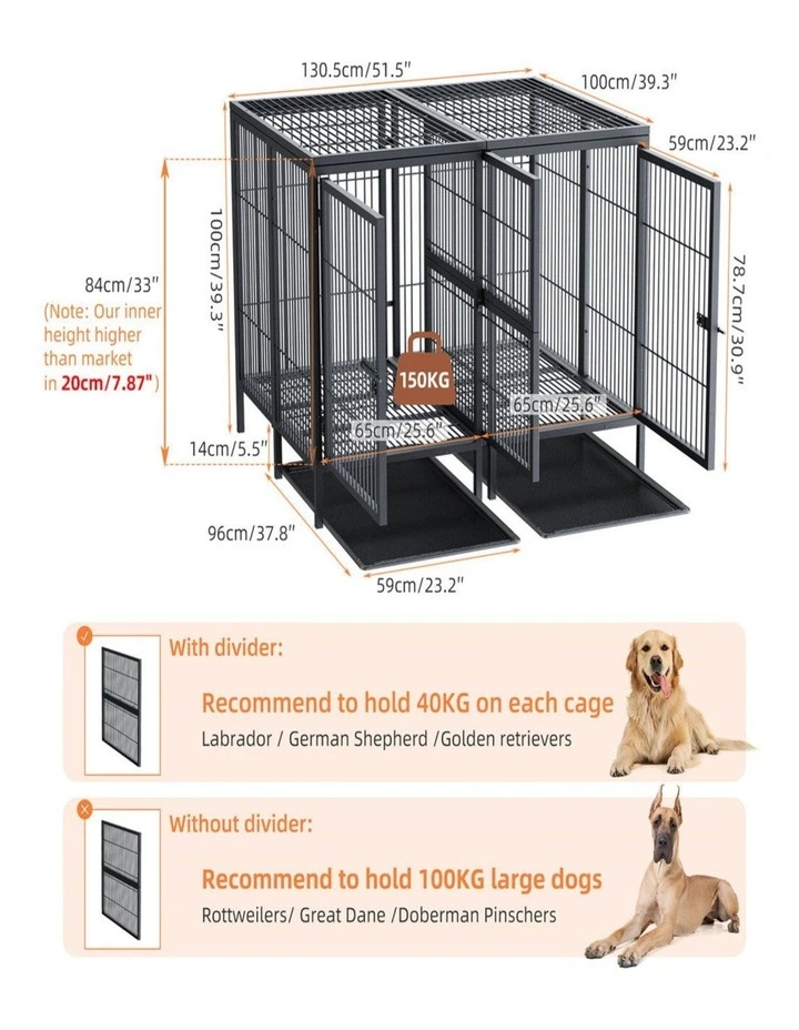 Jumbo Elevated Dog Cage Heavy Duty Metal Pet Crate Kennel 2 Door image 5