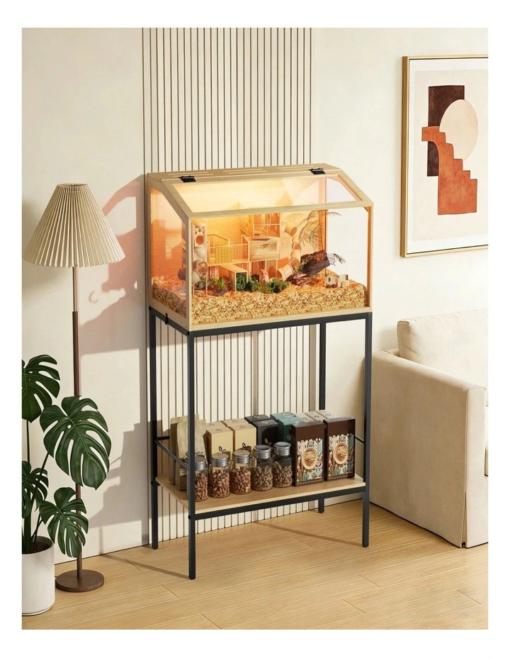Glass Hamster Cage with Stand LED Light Storage Shelf Small Pet Habitat image 2