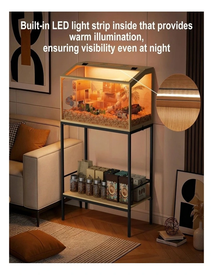 Glass Hamster Cage with Stand LED Light Storage Shelf Small Pet Habitat image 3