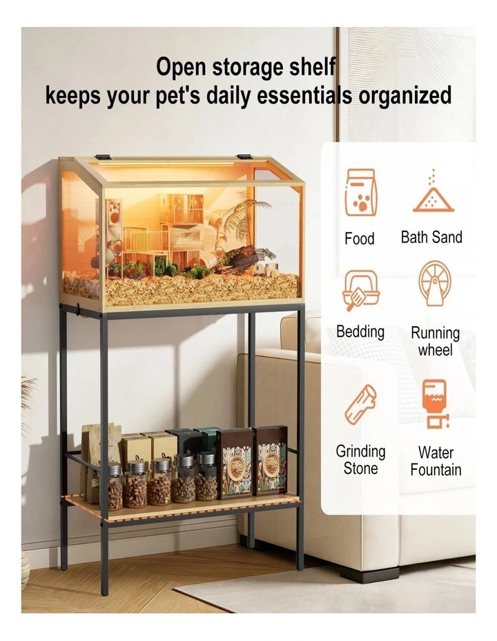 Glass Hamster Cage with Stand LED Light Storage Shelf Small Pet Habitat image 4