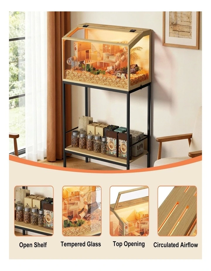 Glass Hamster Cage with Stand LED Light Storage Shelf Small Pet Habitat image 5