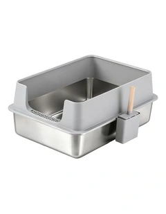 i.Pet XXL Cat Litter Box Stainless Steel Jumbo Semi-Enclosed Pet Kitty Toilet Grey