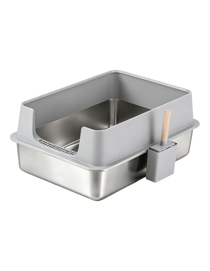 i.Pet XXL Cat Litter Box Stainless Steel Jumbo Semi-Enclosed Pet Kitty Toilet Grey image 1