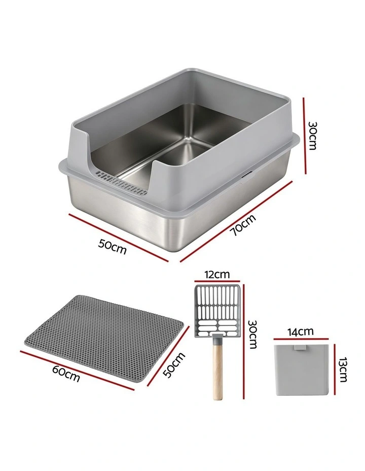 i.Pet XXL Cat Litter Box Stainless Steel Jumbo Semi-Enclosed Pet Kitty Toilet Grey image 2