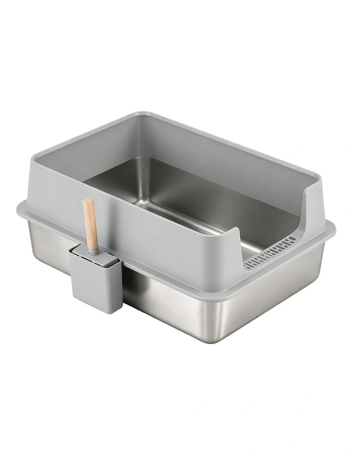 i.Pet XXL Cat Litter Box Stainless Steel Jumbo Semi-Enclosed Pet Kitty Toilet Grey image 3