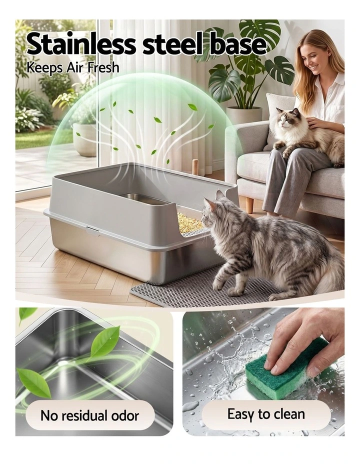 i.Pet XXL Cat Litter Box Stainless Steel Jumbo Semi-Enclosed Pet Kitty Toilet Grey image 4