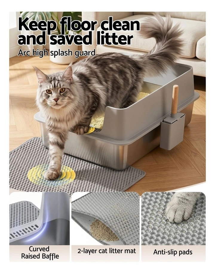 i.Pet XXL Cat Litter Box Stainless Steel Jumbo Semi-Enclosed Pet Kitty Toilet Grey image 5