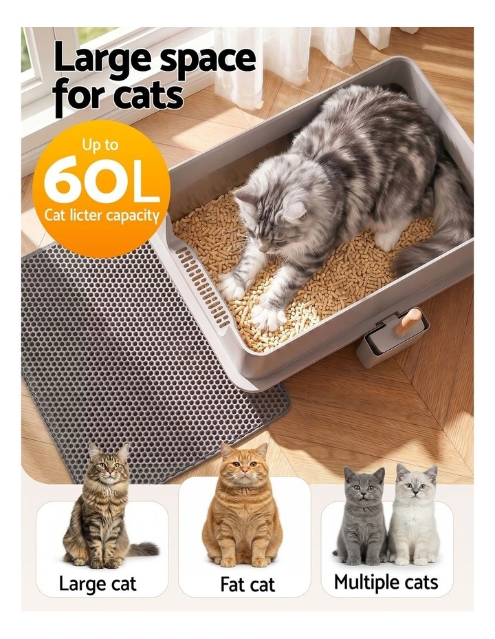 i.Pet XXL Cat Litter Box Stainless Steel Jumbo Semi-Enclosed Pet Kitty Toilet Grey image 6
