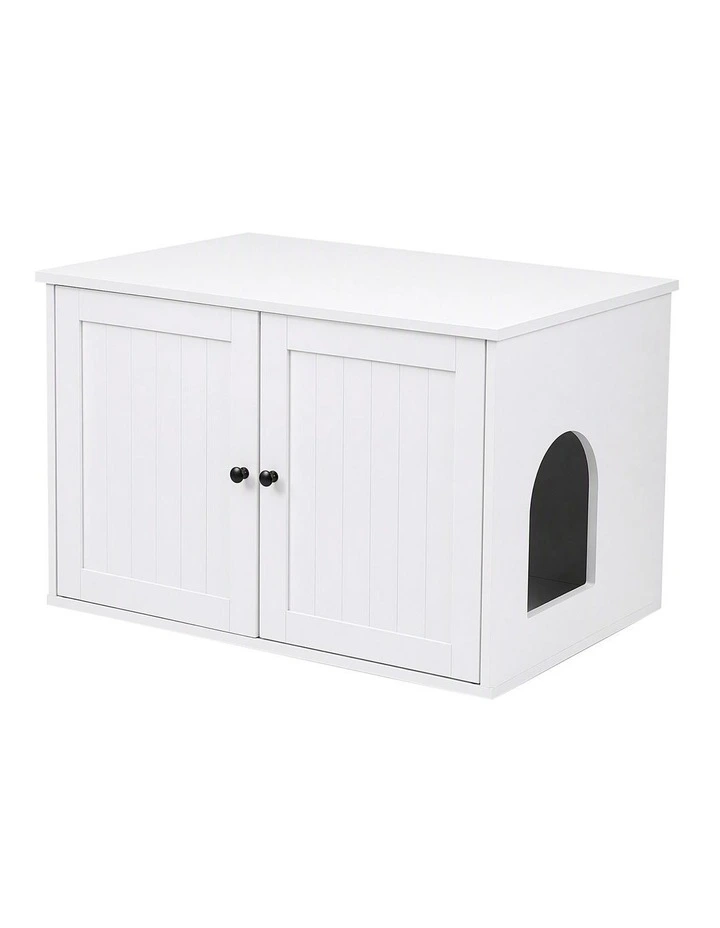 i.Pet 80x53cm Cat Litter Box Enclosure Hidden Litter Tray Cabinet Furniture White image 1
