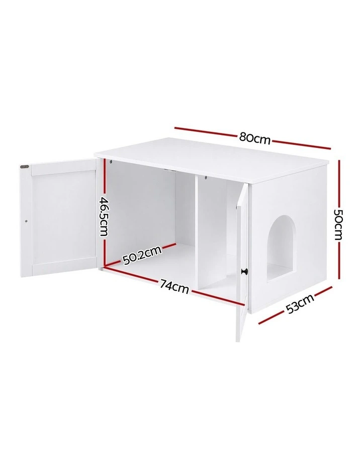 i.Pet 80x53cm Cat Litter Box Enclosure Hidden Litter Tray Cabinet Furniture White image 2