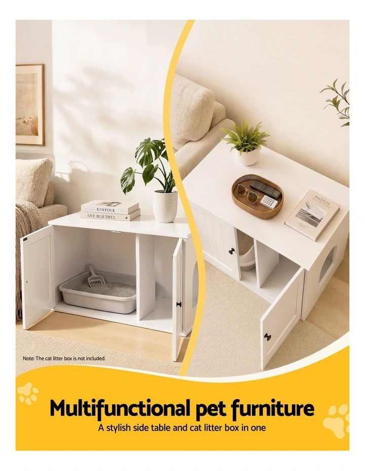 i.Pet 80x53cm Cat Litter Box Enclosure Hidden Litter Tray Cabinet Furniture White image 4