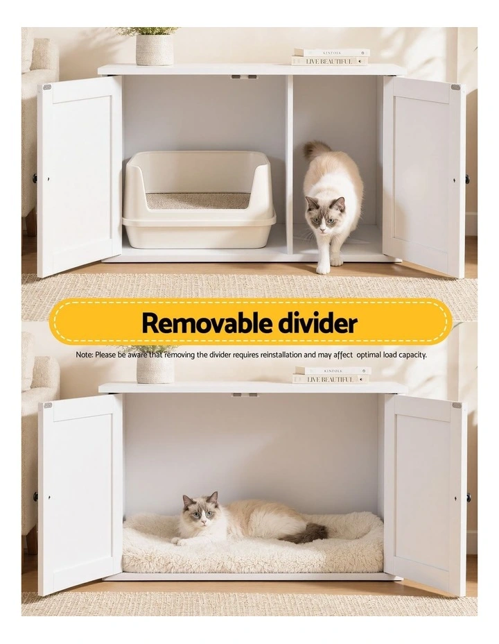 i.Pet 80x53cm Cat Litter Box Enclosure Hidden Litter Tray Cabinet Furniture White image 5