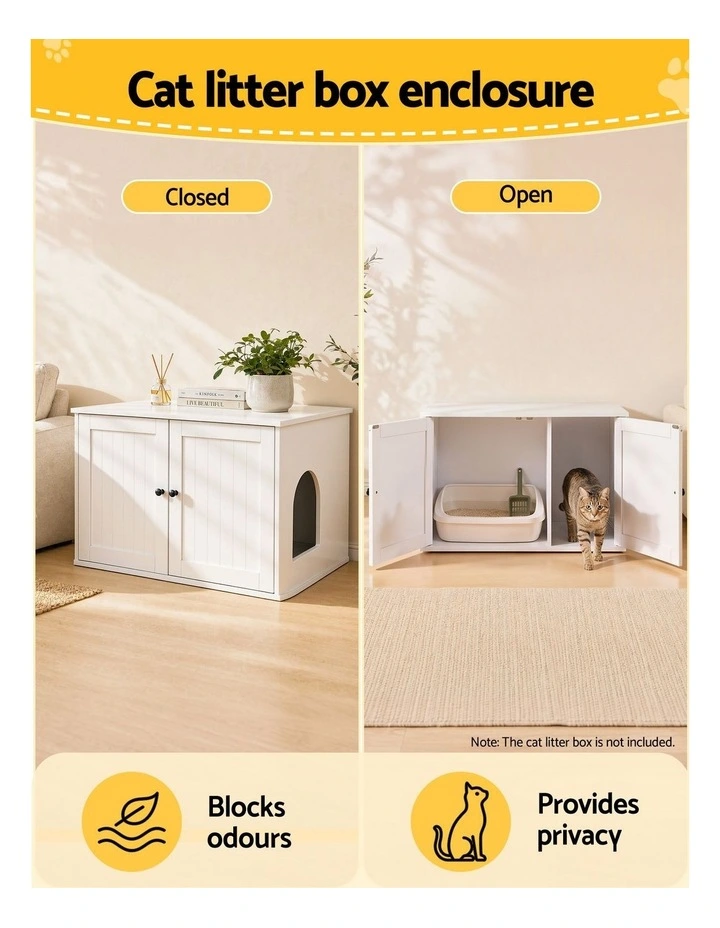 i.Pet 80x53cm Cat Litter Box Enclosure Hidden Litter Tray Cabinet Furniture White image 6