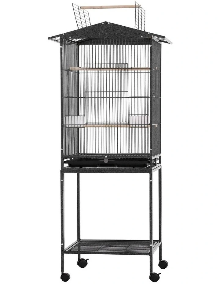 i.Pet 136cm Bird Cage Aviary Open Top Parrot Budgie Stand Wheels Black image 1