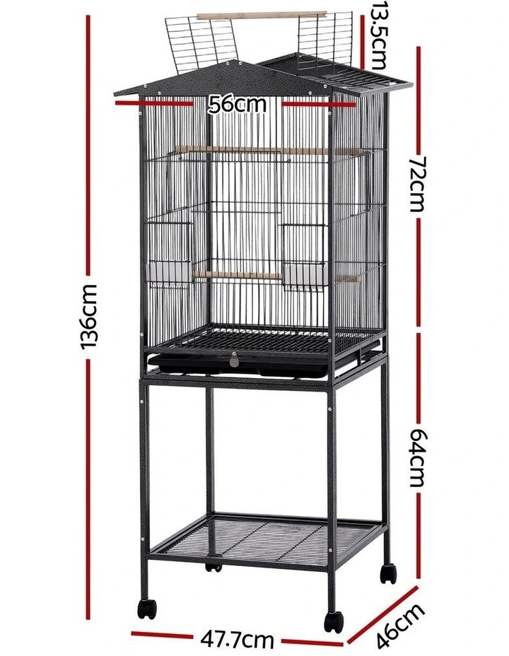 i.Pet 136cm Bird Cage Aviary Open Top Parrot Budgie Stand Wheels Black image 2