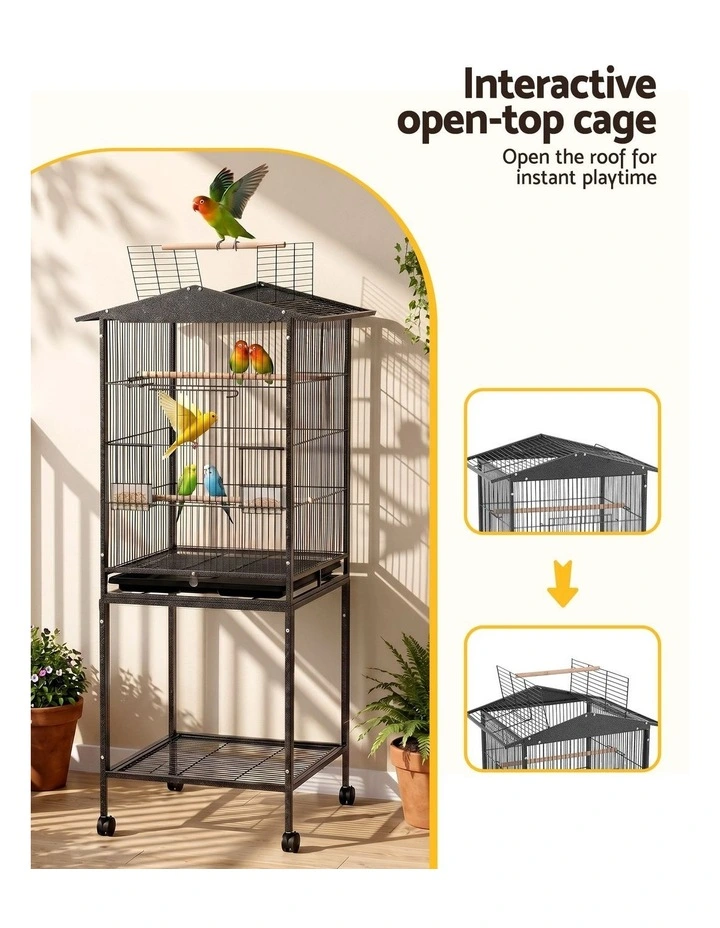 i.Pet 136cm Bird Cage Aviary Open Top Parrot Budgie Stand Wheels Black image 4