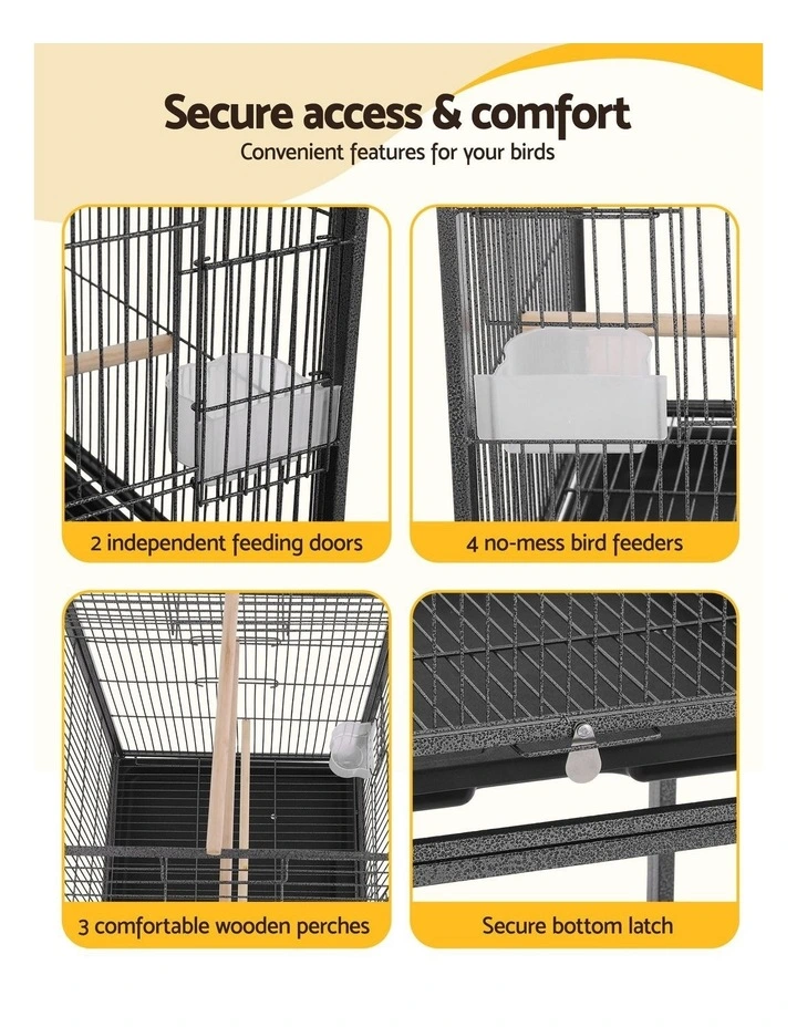 i.Pet 136cm Bird Cage Aviary Open Top Parrot Budgie Stand Wheels Black image 5