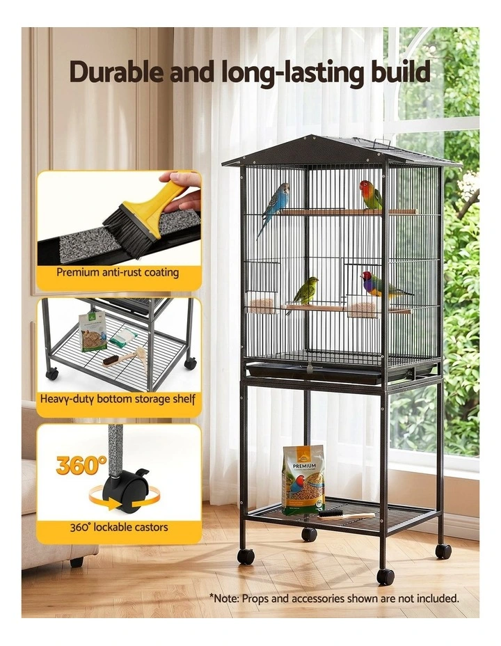 i.Pet 136cm Bird Cage Aviary Open Top Parrot Budgie Stand Wheels Black image 6